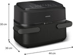 Philips Airfryer 5000 Serii Dual Basket z Technologią Air Steam oraz RapidAir Plus - pojemność 9L, 19 sposobów gotowania, 90% mniej tłuszczu, 2 kosze, czyszczenie parą, akcesoria (NA550/00)